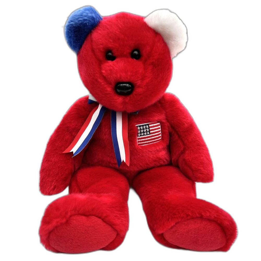 TY Beanie Buddy AMERICA the Bear (Red Version) 14 inch Stuffed Toy No Ear Tag